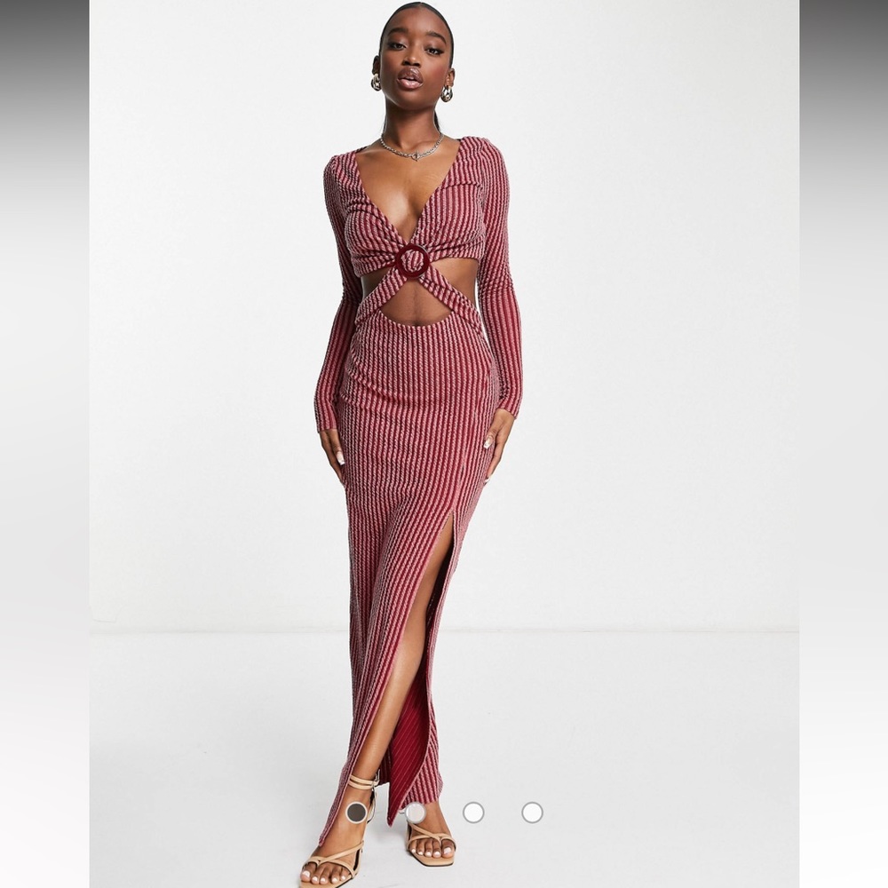ASOS DESIGN long sleeve two tone rib ring detail maxi dress